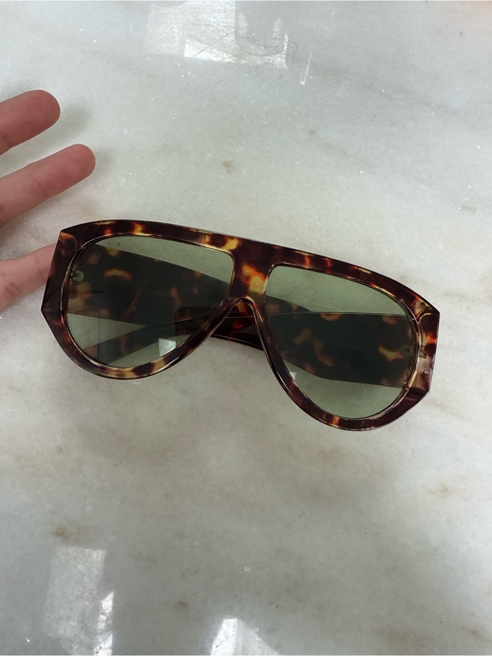 Tortoiseshell Shield Sunglasses with Green Lenses